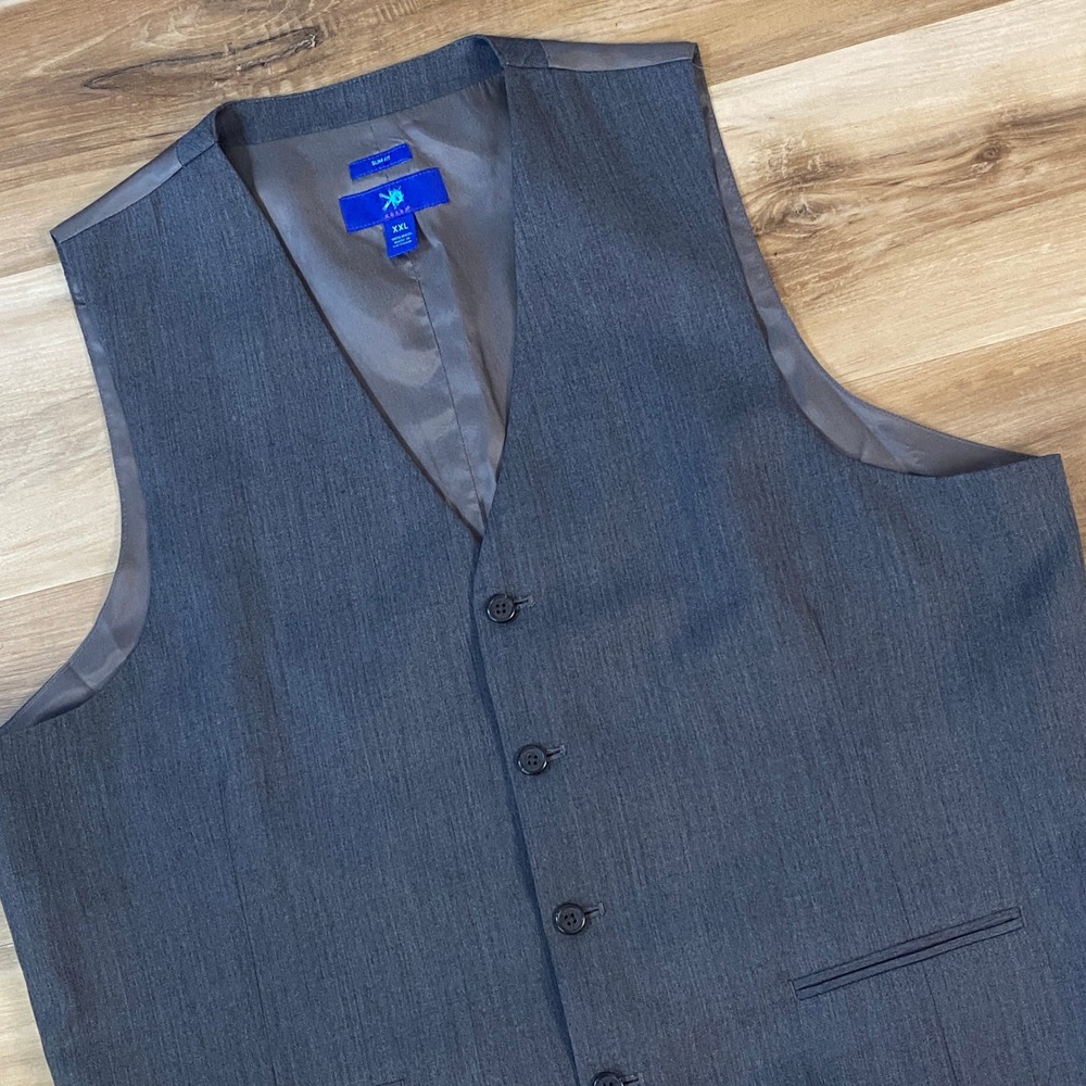 Egara Suit Vest Men XXL Slim Fit 100% Wool Charcoal Gray Formal Wedding